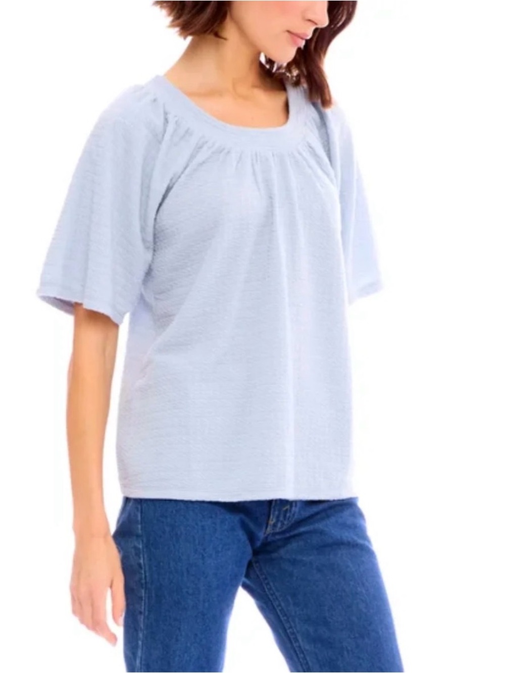 Bobeau Women's Flutter Sleeve Relaxed Fit Textured Top Blouse